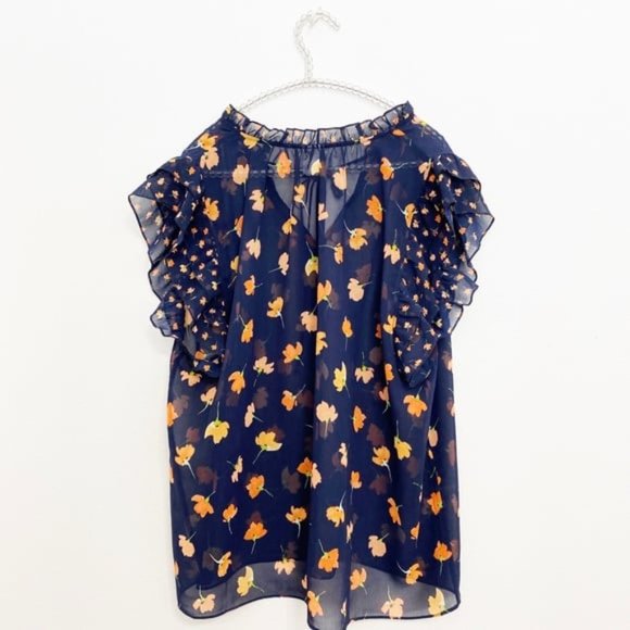 CAbi 5522 Blue Sheer Floral Print Tie-Neck Blouse EUC - Picture 4 of 8